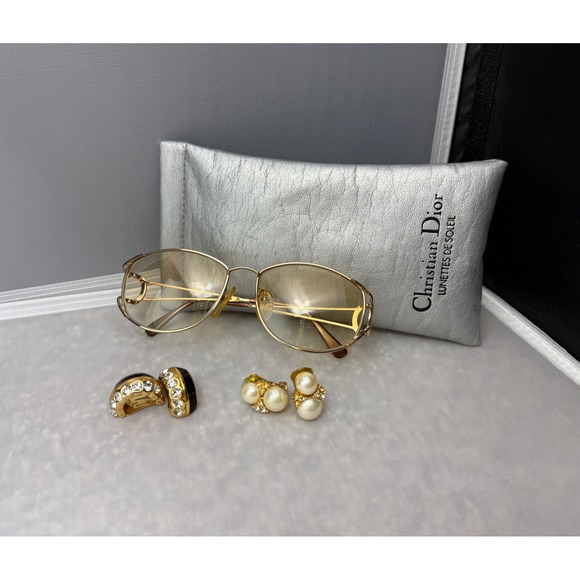 Vintage Christian Dior Jewelry & Eyewear Lot Gold Tone Crystal & Pearl (AS IS)